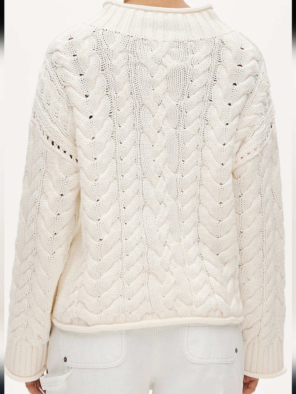 J.Crew 2025 Rollneck Cable Knit Sweater Ivory 100% Cotton - Picture 7 of 14